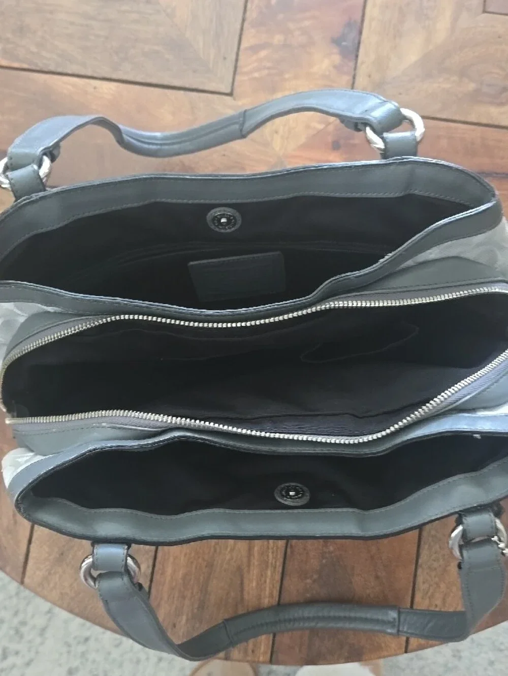 Coach Light Gray Signature Canvas Shoulder Bag with Gray Trim